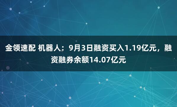 金领速配 机器人：9月3日融资买入1.19亿元，融资融券余额14.07亿元